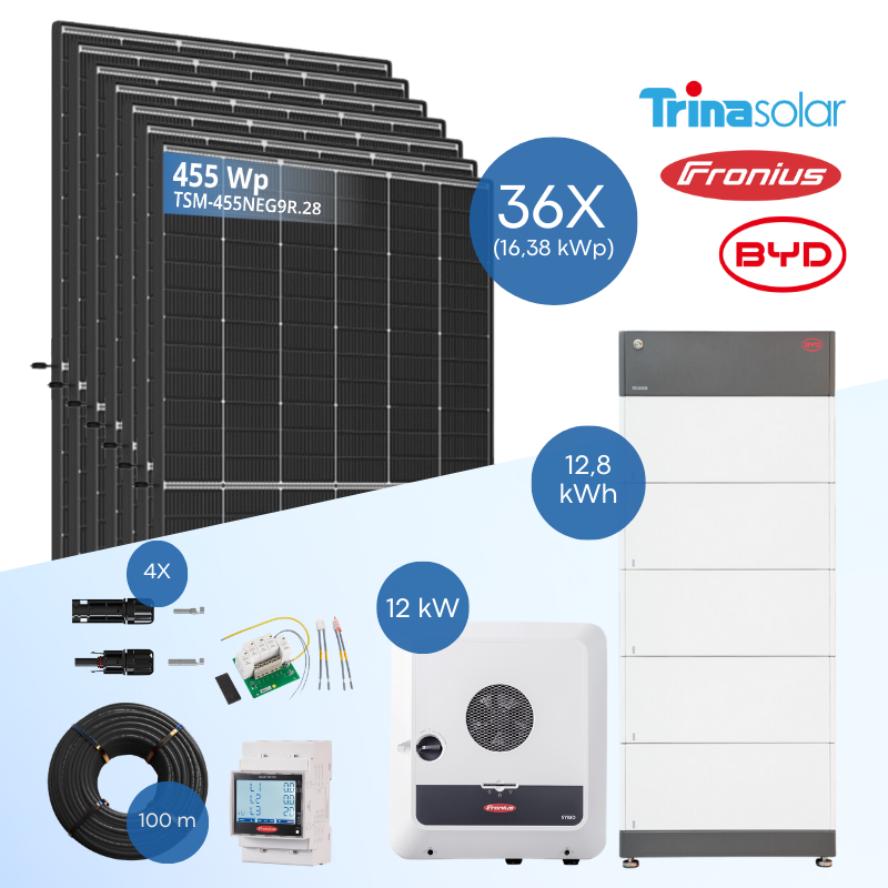 PV-Komplettset 16 kWp - 36x Trina 455 Wp + Fronius Symo GEN24 12.0 Plus SC + BYD B-Box HVS 12.8