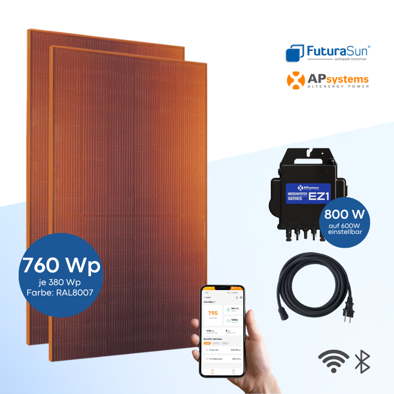 Balkonkraftwerk FuturaSun Orange 760 Wp mit APsystems EZ1
