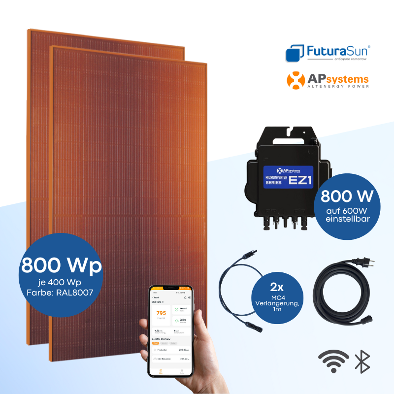 Balkonkraftwerk FuturaSun Orange 800 Wp mit APsystems EZ1