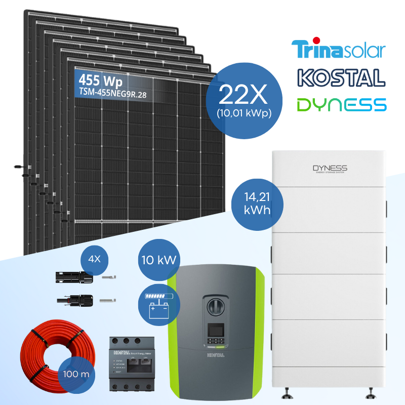 PV-Komplettset 10 kWp - 22x Trina 455 Wp + Kostal PLENTICORE plus G2 10 + Dyness Tower 2.0 T14