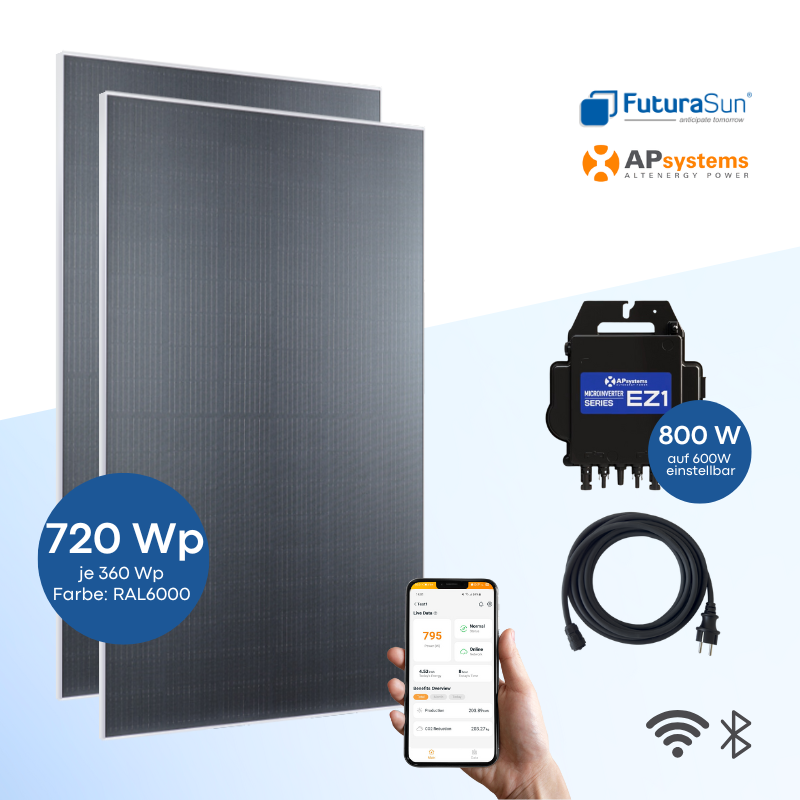 Balkonkraftwerk FuturaSun Silver 720 Wp mit APsystems EZ1