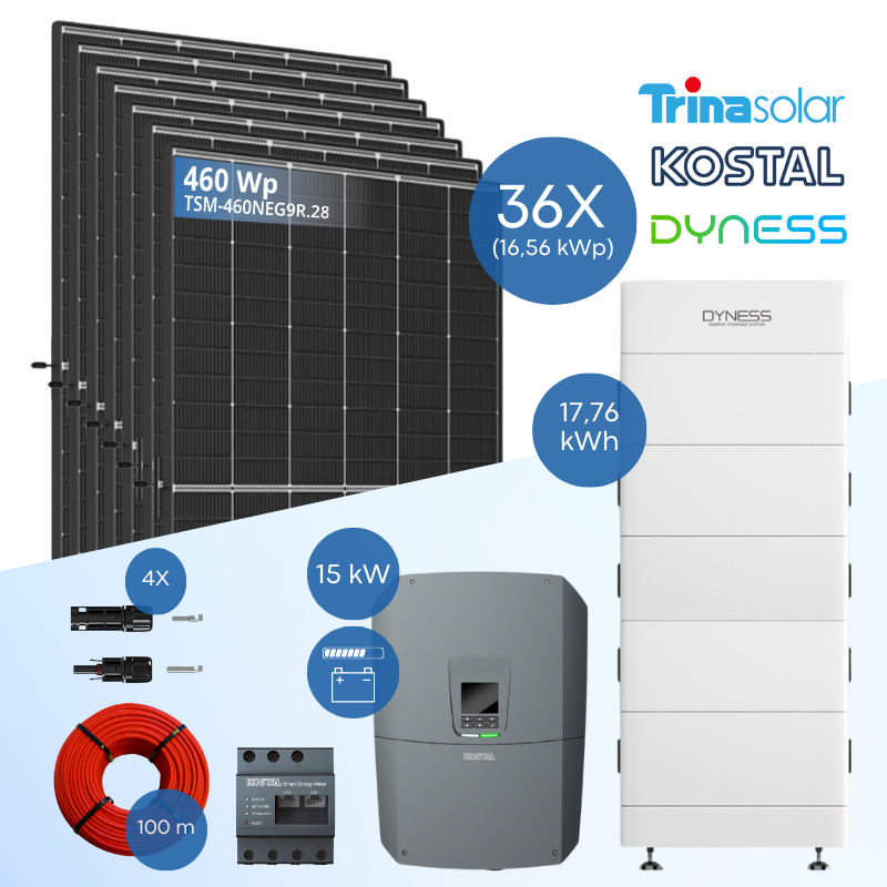 PV-Komplettset 16 kWp - 36x Trina 460 Wp + KOSTAL PLENTICORE G3 L 15.0 + Dyness Tower 2.0 T17