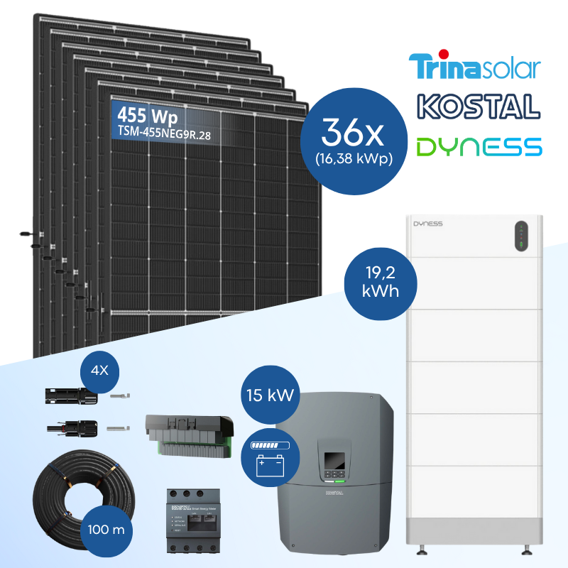 PV-Komplettset 16 kWp - 36x Trina 455 Wp + Kostal PLENTICORE G3 L 15.0 + Dyness Tower Pro TP19