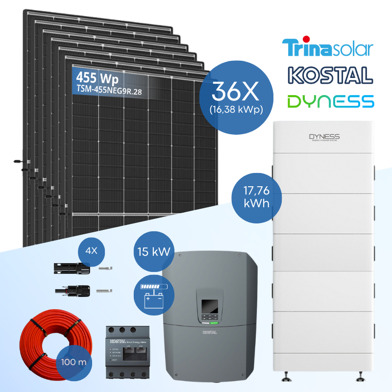 PV-Komplettset 16 kWp - 36x Trina 455 Wp + Kostal PLENTICORE G3 L 15.0 + Dyness Tower 2.0 T17
