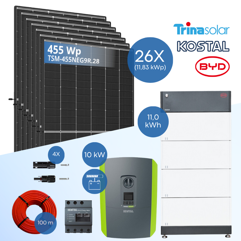 PV-Komplettset 12 kWp - 26x Trina 455 Wp + Kostal PLENTICORE plus G2 10 + BYD B-Box HVM 11.0
