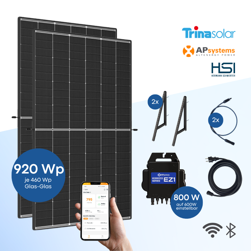 Balkonkraftwerk Trina Solar 920 Wp mit APsystems EZ1 + HSI Wandhalterung
