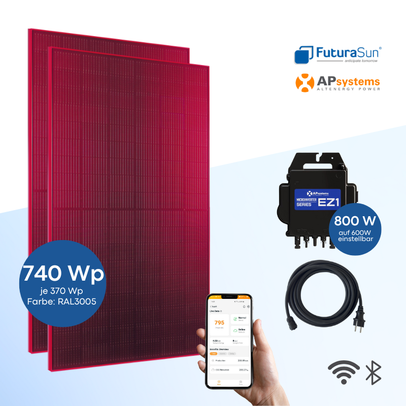 Balkonkraftwerk FuturaSun Red 740 Wp mit APsystems EZ1