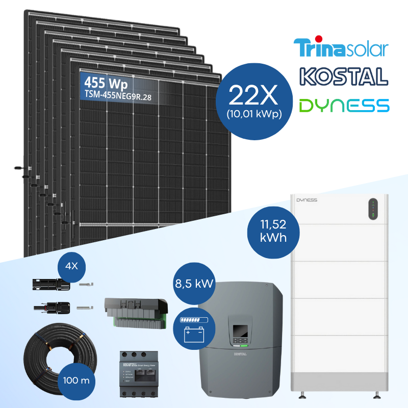 PV-Komplettset 10 kWp - 22x Trina 455 Wp + Kostal PLENTICORE G3 M 8.5 + Dyness Tower Pro TP11