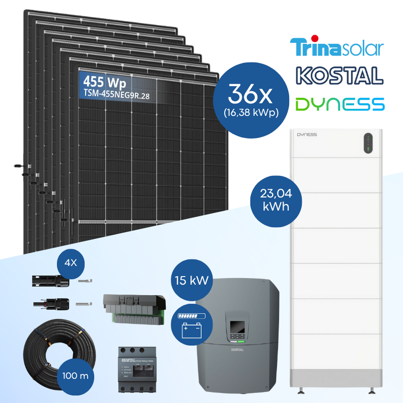 PV-Komplettset 16 kWp - 36x Trina 455 Wp + Kostal PLENTICORE G3 L 15.0 + Dyness Tower Pro TP23