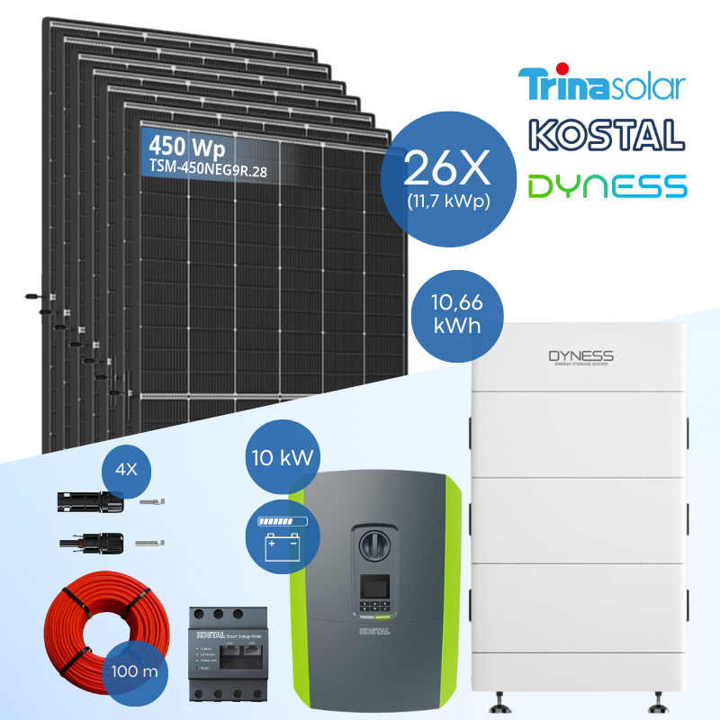 PV-Komplettset 12 kWp - 26x Trina 450 Wp + Kostal PLENTICORE plus G2 10 + Dyness Tower 2.0 T10