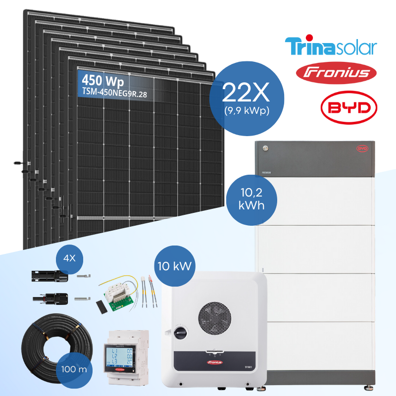 PV-Komplettset 10 kWp - 22x Trina 450 Wp + Fronius Symo GEN24 Plus 10.0 + BYD B-Box HVS 10.2