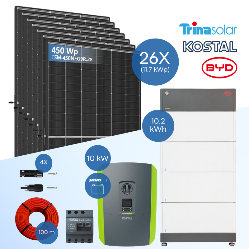 PV-Komplettset 12 kWp - 26x Trina 450 Wp + Kostal PLENTICORE plus G2 10 + BYD B-Box HVS 10.2