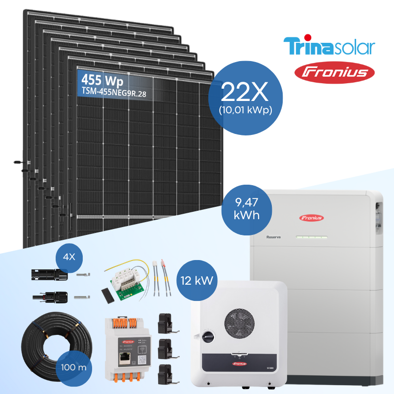 PV-Komplettset 10 kWp - 22x Trina 455 Wp + Fronius Symo GEN24 Plus 10.0 + Reserva 9.5