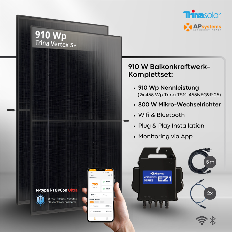 Balkonkraftwerk Trina 910 Wp + APsystems EZ1 800 W