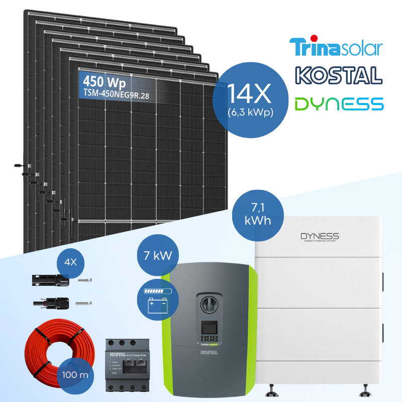 PV-Komplettset 6 kWp - 14x Trina 450 Wp + Kostal PLENTICORE plus G2 7.0 + Dyness Tower 2.0 T7