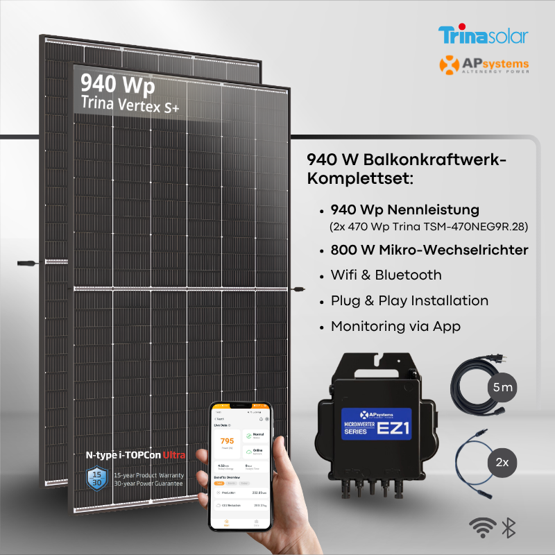 Balkonkraftwerk Trina 940 Wp + APsystems EZ1 800 W